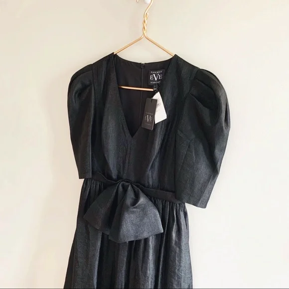 Black Halo Eve Black Puff Sleeve Cocktail Dress Bow Detail 80s Vintage Inspired - Picture 6 of 14